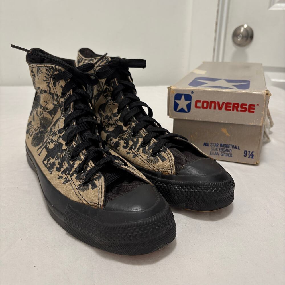 VTG 80's Converse All-Star Chuck High Top Made USA Sneakers Khaki Spider 9.5